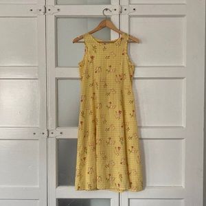 Yellow gingham sleeveless midi dress with tie back